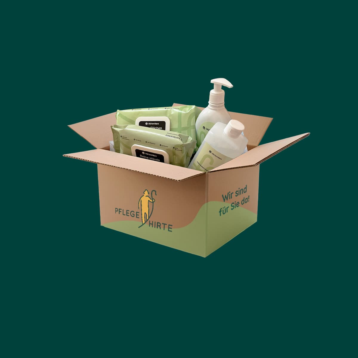 Pflegehirte Box mit Pflegehilfsmitteln