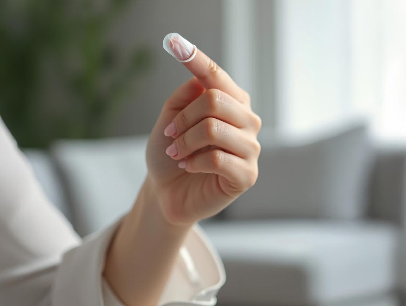 Hand mit Fingerling an Zeigefinger