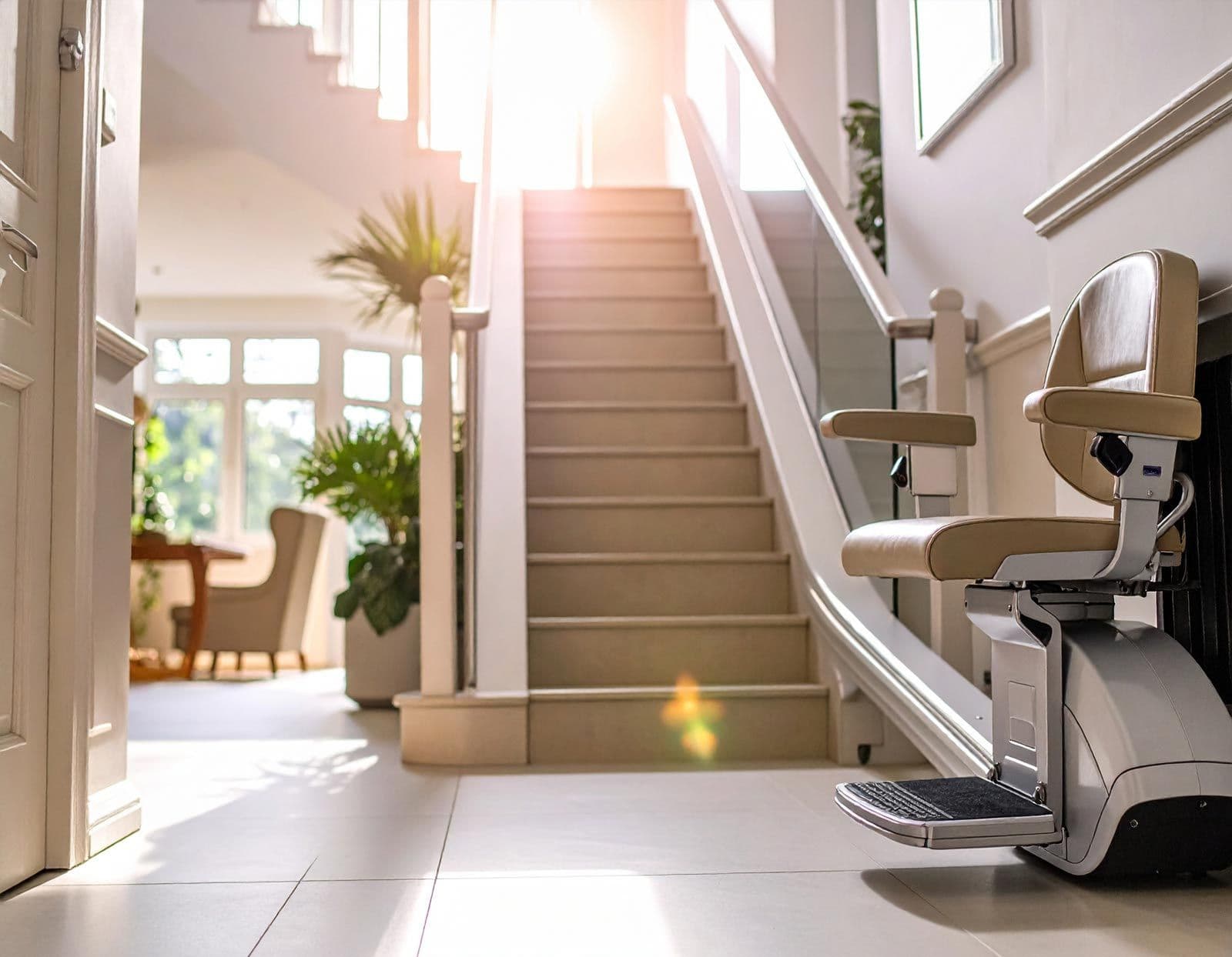 Treppenlift an einer Treppe in einem Wohnhaus